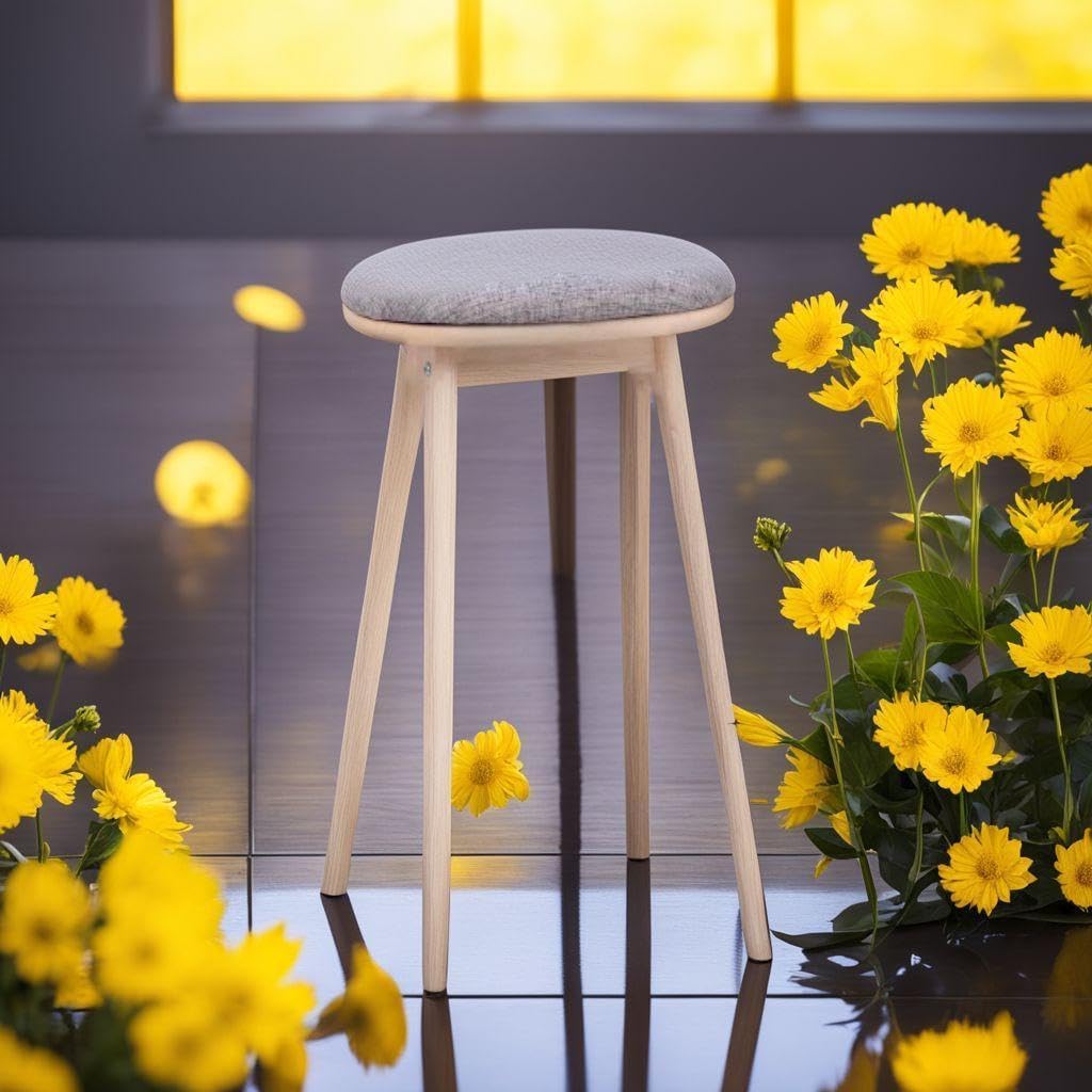 カラフルハイスツール - 天然木製、クッション付き、軽量 グレー